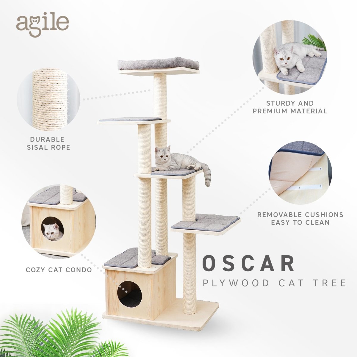 Oscar - Plywood Cat Tree - AGILE USA